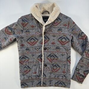OBEY Propaganda Aztec Jacket Cardigan Jacket Mens Small Gray Sherpa Fleece Lined